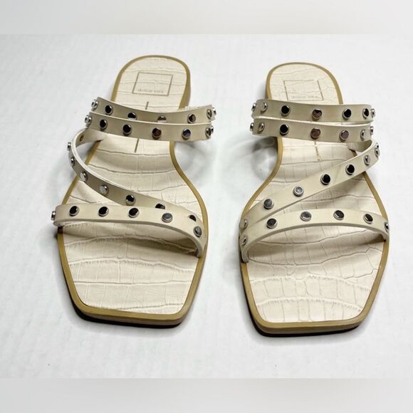 Dolce Vita Indo Cream Studded Slide Sandals Size 7 Croc Embossed MSRP $80 - Picture 2 of 7